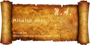 Mihályi Aliz névjegykártya